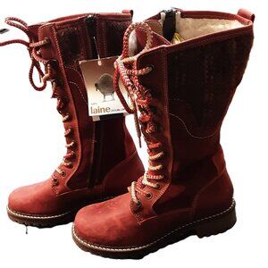 Bos & Co Womens Leather Suede Boots Size 36 Red HayDay Shearling Lined Zip